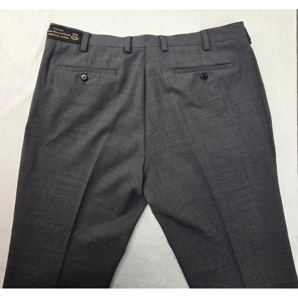 Louis Raphael Dress Pants Mens 36x30 Gray Excellent‎ 100% Worsted Wool Luxe Flat